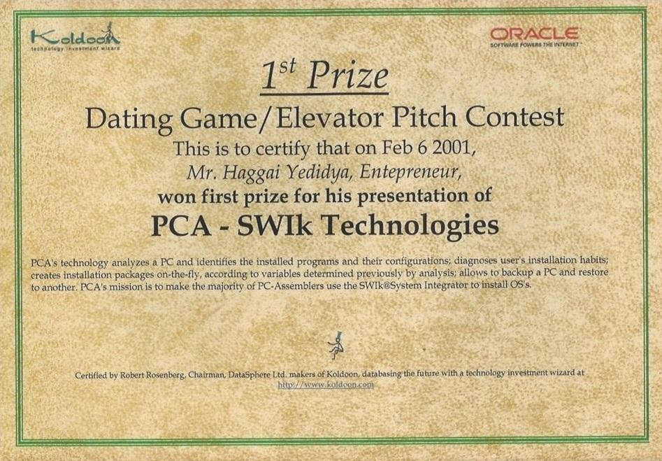 Winning 1st Prize @ Oracle's Startup Competition, Back in 2001